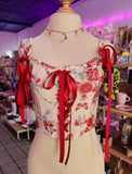 CORSET DISEÑO "FLORES ROJAS Y MOÑOS" PIEZA UNICA