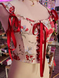 CORSET DISEÑO "FLORES ROJAS Y MOÑOS" PIEZA UNICA