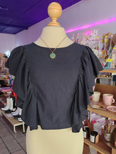 BLUSA CON OLANES "NEGRA"