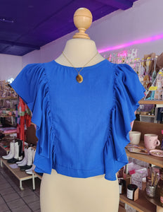 BLUSA CON OLANES "AZUL"